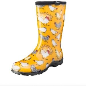 Sloggers Womens Chicken Print Yellow Waterproof Outdoor Boots (Sz 6)